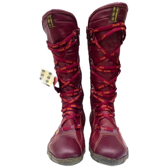 TMA EYES Tall Leather Distressed Moto Boots Women's size 9 Burgundy Orange - Picture 4 of 8